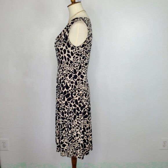 Kasper Black Tan Animal Print Drape Neck Stretchy Sleeveless Classic Dress Sz 4 - Picture 3 of 14